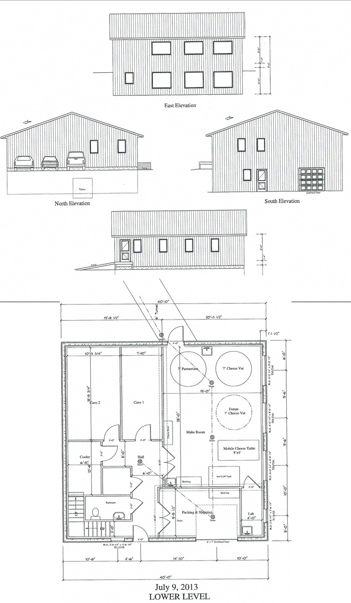 Redhead Creamery blueprints, the side with windows faces the pond!