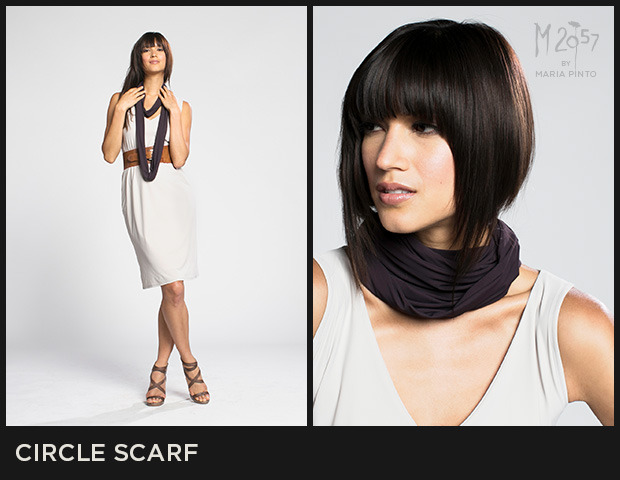 Narrow tube scarf / Can be worn as a scarf or collar / Liquid jersey / Shown here in Oxblood with the Reverse dress / $75