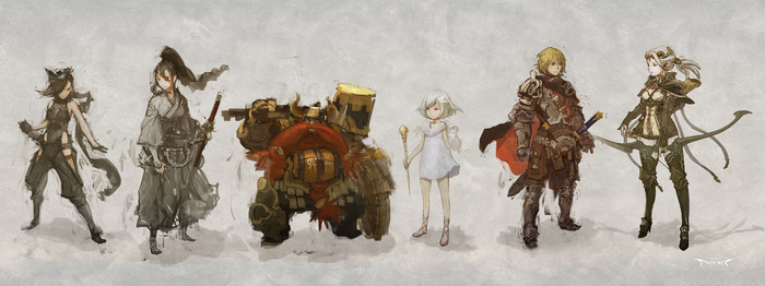Rough concept sketches of characters & classes from Project Phoenix by GONTARO