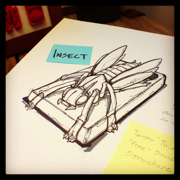 'Insect' - Demos thin vertical surfaces & narrow undercuts.