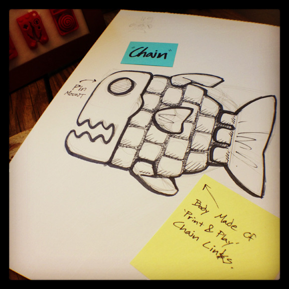 'Chain' - Demos a chain sheet, disguised to look like a fish of sorts.