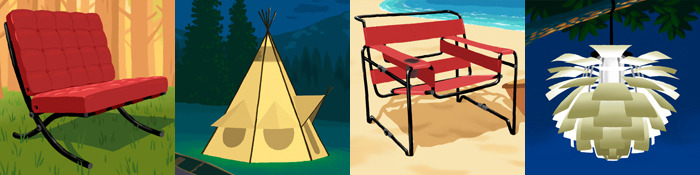 The first of many Campanion products developed by Hawk: Aircelona Chair, Teepee, Wassity Chair, Outichoke Lantern