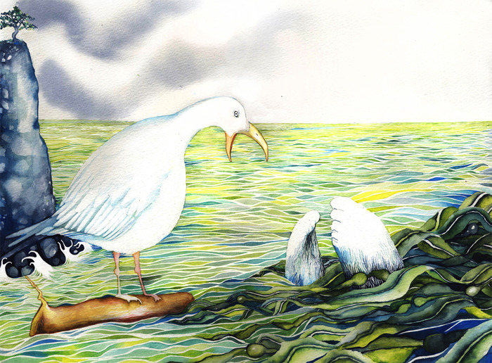 "I don't need your help, you ugly furry beast," said the gull to the otter. "You really should leave me alone."