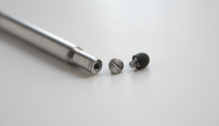 Every pen comes with a coin-screw back plug and removable stylus tip