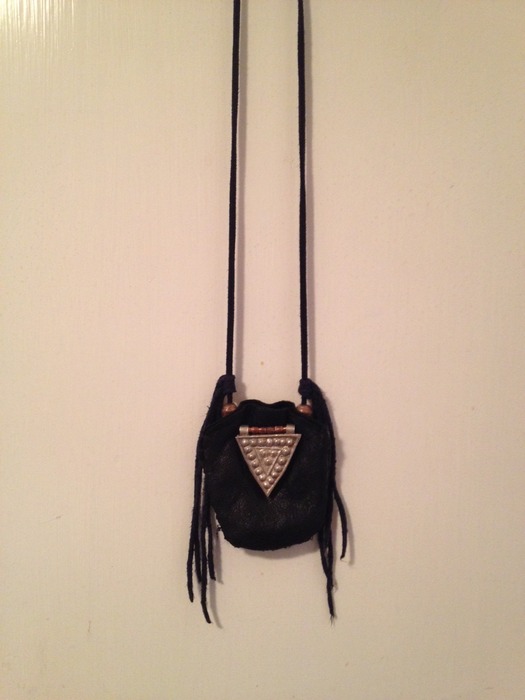 Example of custom-made, "medicine bag" necklace by Costume Designer, Gara Gambucci, worn by Zack on stage.