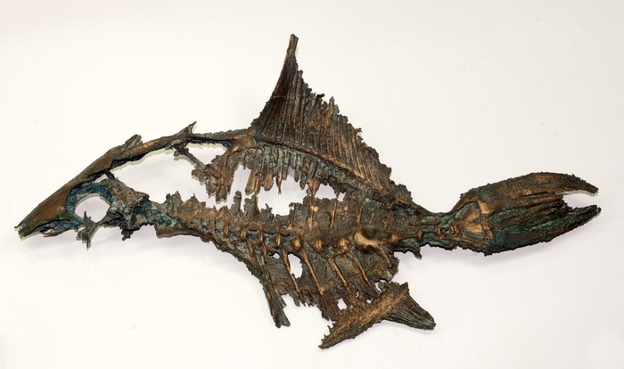 Fish skeleton, lost wax casting in bronze with patina