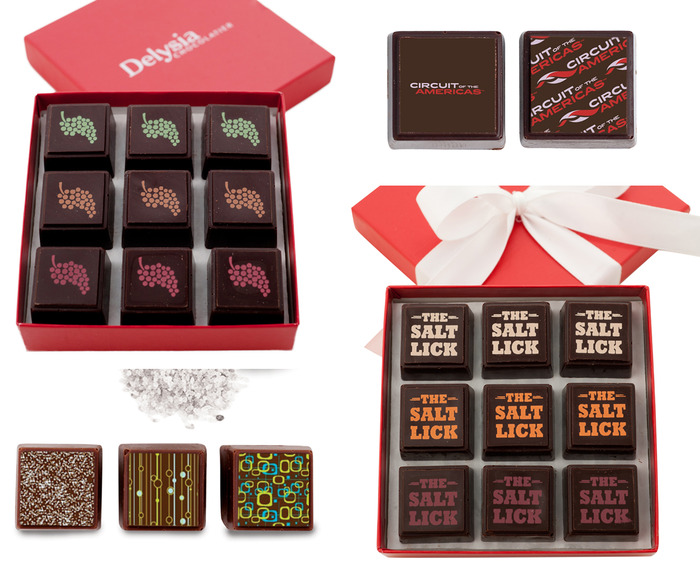 Clockwise from top right: Circuit of the Americas truffles, Salt Lick BBQ Sauce truffles, Salted Truffle Collection including salt smoked by Franklin Barbecue, Becker Vineyards Wine Truffles