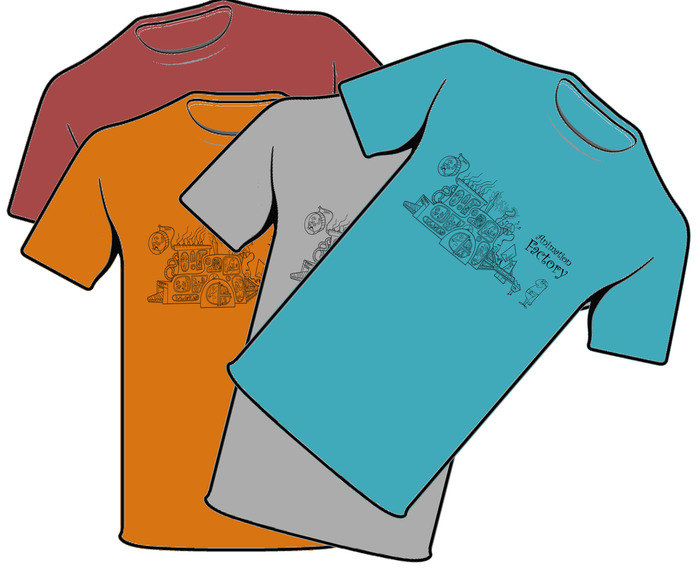 T-shirts available in White, Grey, Orange, Blue, and Yellow!