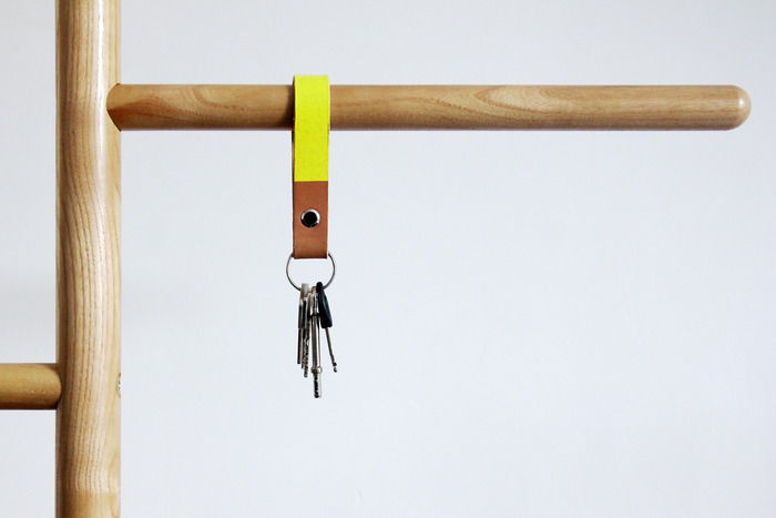 Camerino Keyring in natural leather or fluoro yellow.