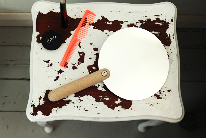 Camerino Hand Mirrors in Natural Oak or Fluoro Yellow.