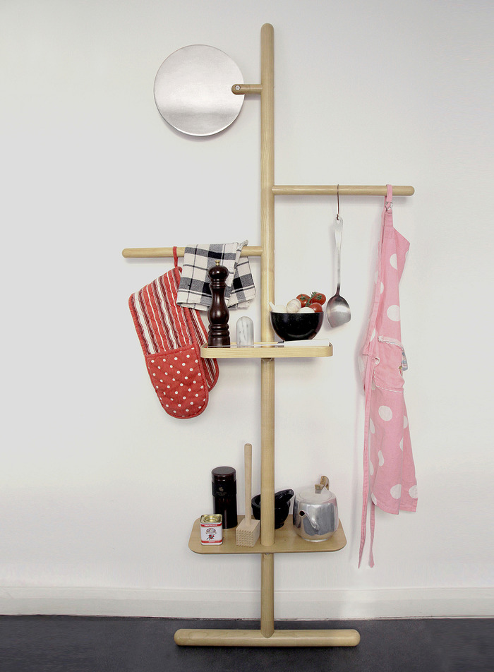 Camerino Valet Stand in Natural Oak and Copper or Chrome mirror.