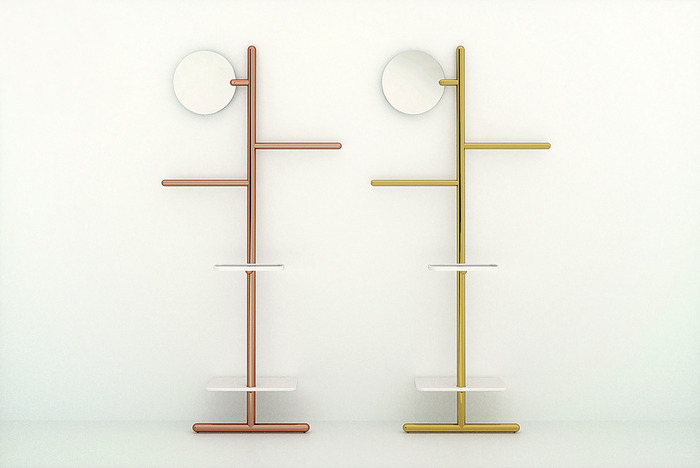 Limited Edition Camerino Valet Stand numbered and signed in brass or copper with marble shelves.