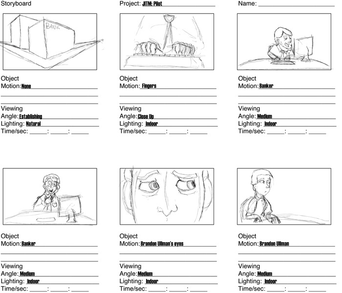 storyboard panels for the pilot