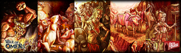 A collection of cards showcasing the Daramek's primal, and often savage culture.