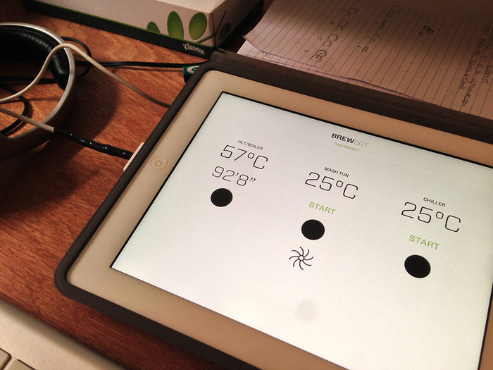 An early iPad app for monitoring temperatures and times, and operating valves and pumps manually.