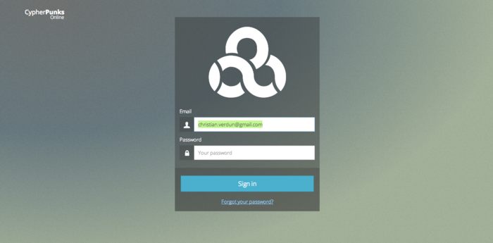 Login screen for our alpha server web client.
