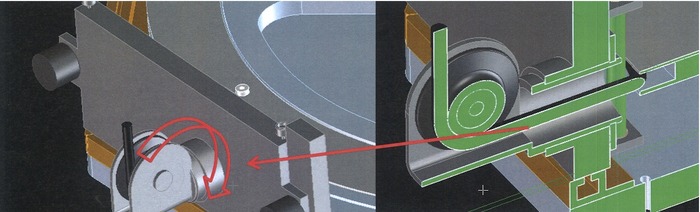 The handle area for cable exit with pulley to change direction. Handle can rotate for different cable puling directions.