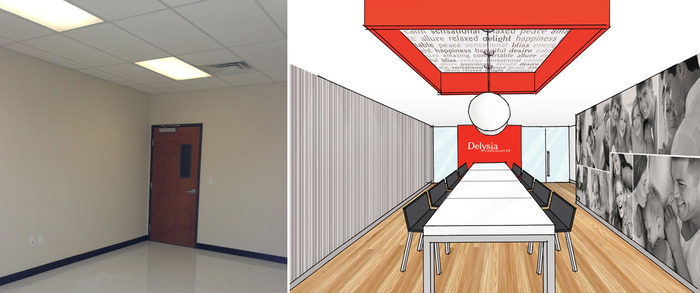 Lobby & Meeting Space: left (before), right (after)