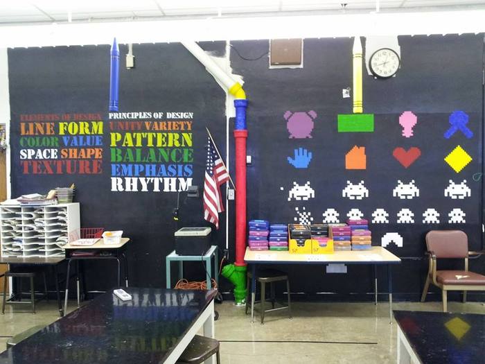 A collaborative and educational mural that Theresa recently completed for some of her students, at the school where she teaches art.