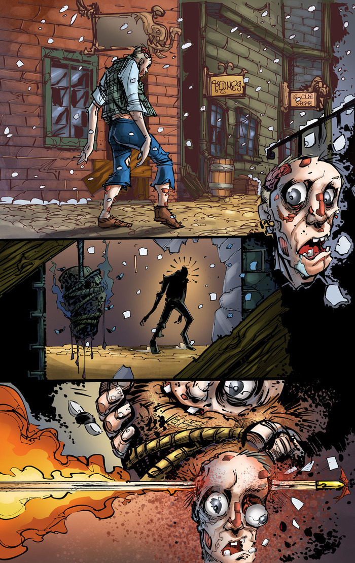 The first page from Cazadora. Art by Randy Kintz and colors by John Hunt.