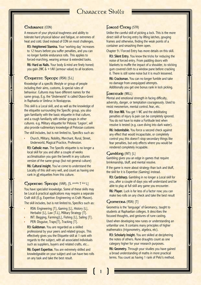 Sample Skills (from Chapter 2), showing 'rank benefits'.