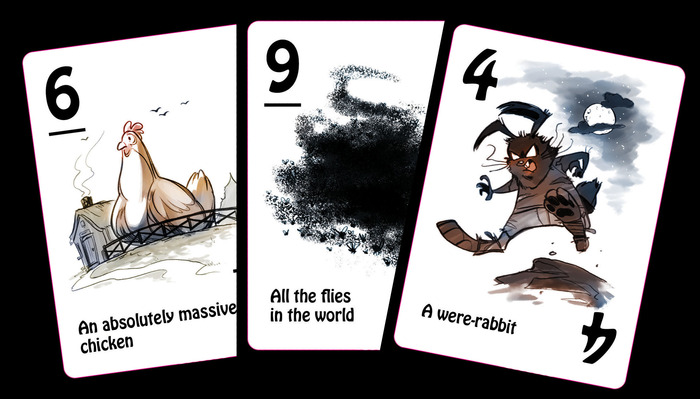 A closer look at three of the cards. The wizards aren't the best in the world, so their spells are somewhat... unorthodox.