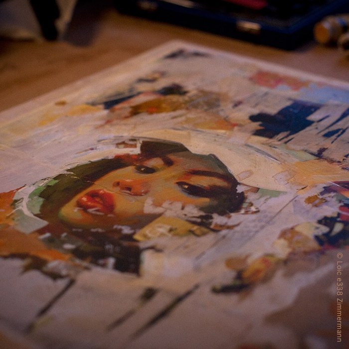 17 October: The work is underway on the first mixed media being created for this project! This is just round 3 of a long process that Loic uses to build up his mixed medai masterpieces. More WIPs to come soon!