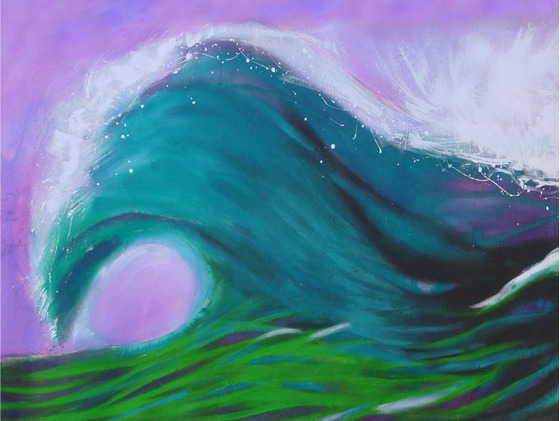 The First Wave, acrylic on raw canvas 5 x 10 feet
