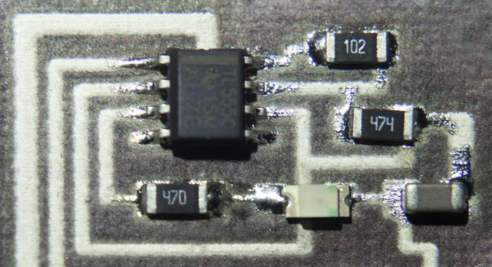 Close up of a surface mount circuit printed straight onto paper