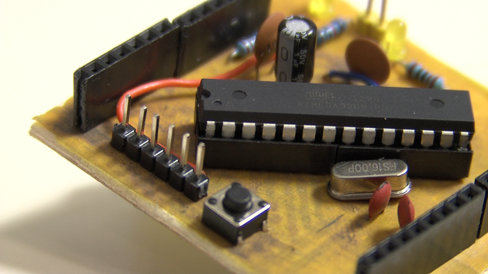 Arduino compatible microcontroller printed on kapton and wood