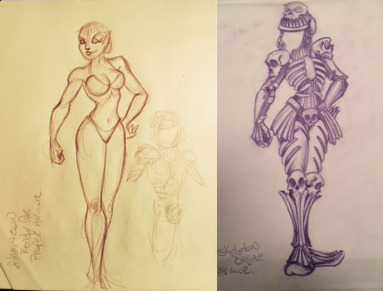 Sketches of the paper doll and Skeletal Horde armor set
