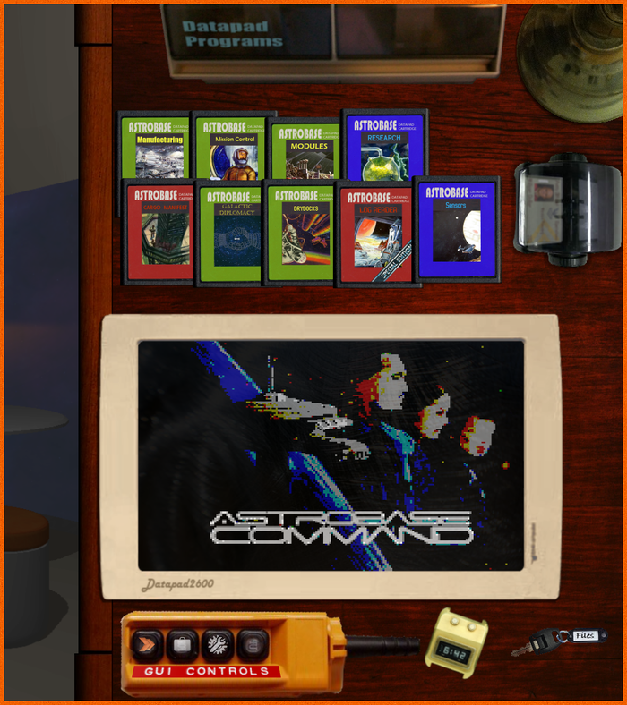 Datapad cartridges on the retractable desktop