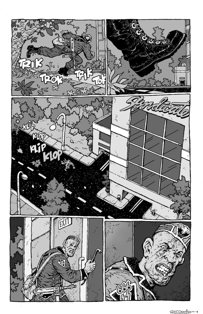One-Eyed Hans breaches the perimeter on the finished page shown above.