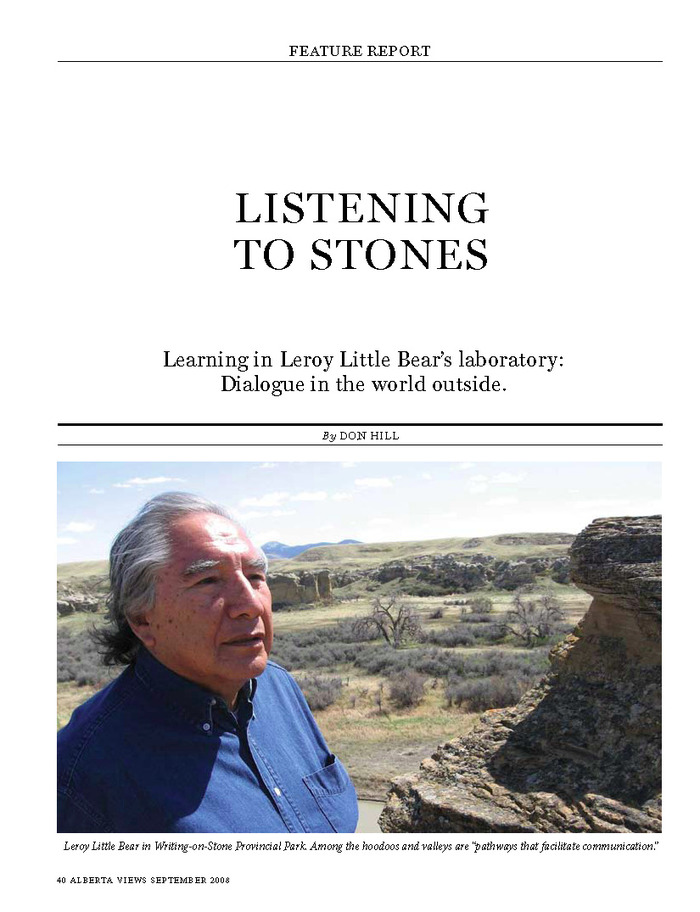 Leroy Little Bear talks about "songs in the land." Click on this link to download the magazine story.