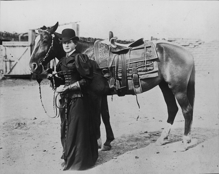 Women of that time were forced to ride side saddle. Hard to do, and the horses hated it.