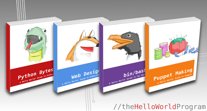 The companion e-books: Python Bytes, Web Design, bin/bash, & Puppet Making