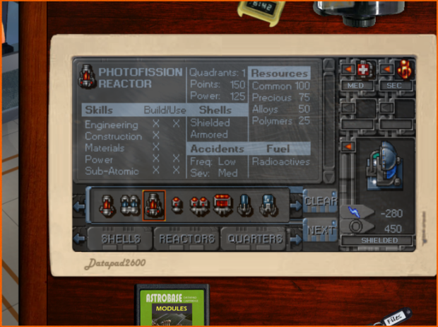 Datapad running the Module Builder Cartridge - credit to Dan Cook on the pixel art