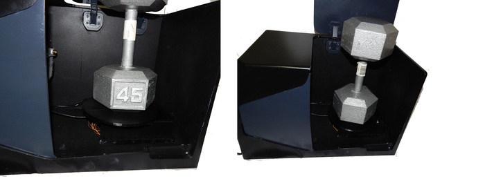 We used an older prototype to test the maximum weight (you can guess why). The 45lb was supported successfully.