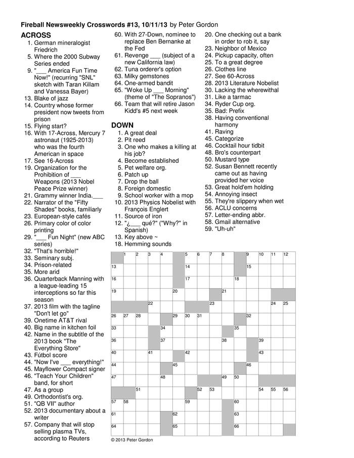 Sample puzzle from October 11, 2013