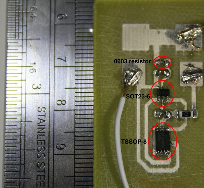 LiPo protection circuit printed on FR4 showing the fine resolution possible