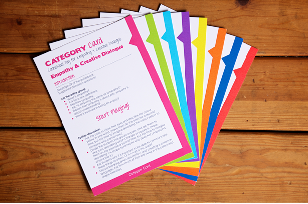 Workshop cards from Educator's Toy Package including lessons on how empathy leads to insights in teamwork, leadership, design thinking, scientific reasoning, and many other lessons.