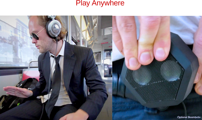 Headphone jack and optional external speaker available.