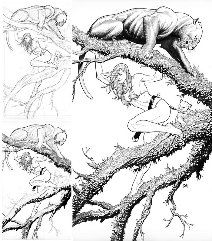 Frank will include this process art and walk you through how to use brush-and-ink to draw your own jungle queen.