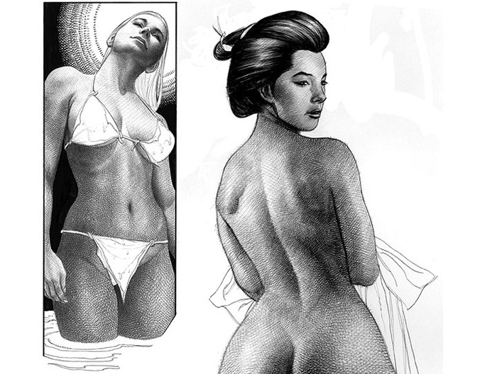 Samples of Frank's ballpoint pen drawings that will be detailed, from start to finish, within the book. Many of these will be nudes. These also represent samples that are offered in the five pledges that will come with an original drawing.