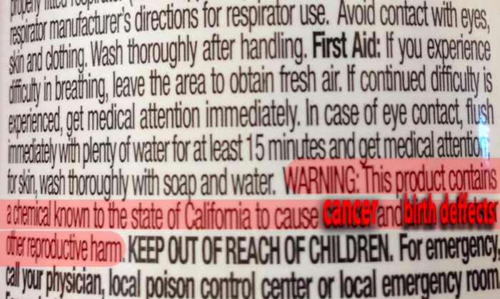 Warning Label from NeverWet Spray