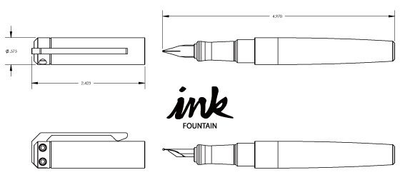 Ink Fountain Pen- 1.4 ounces for aluminum grip section, 1.6 ounces for copper and brass, including converter (no ink).