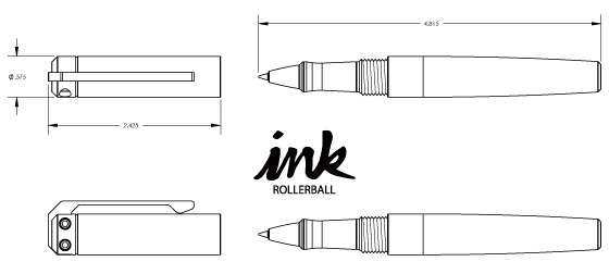 Ink Rollerball Pen- 1.4 ounces for aluminum grip section, 1.7 ounces for copper and brass, including refill.