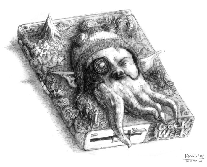Artist rendering of The Geekronomicon by Mike Peterson.