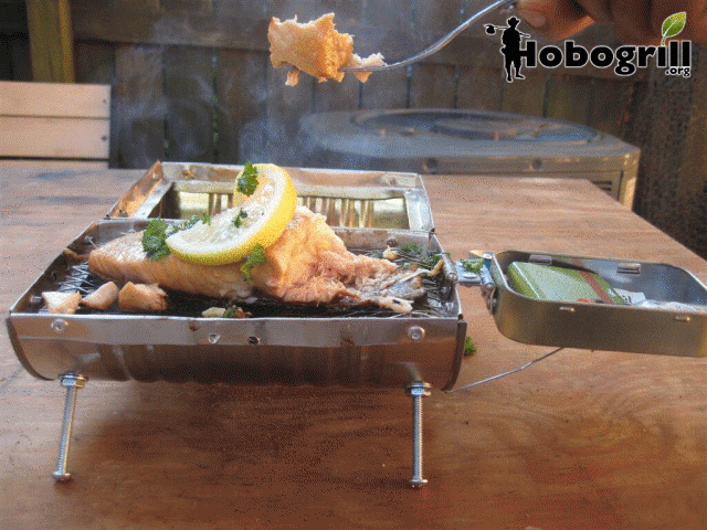 Enjoying fresh salmon right off the Hobogrill HG2-Deluxe Grill!