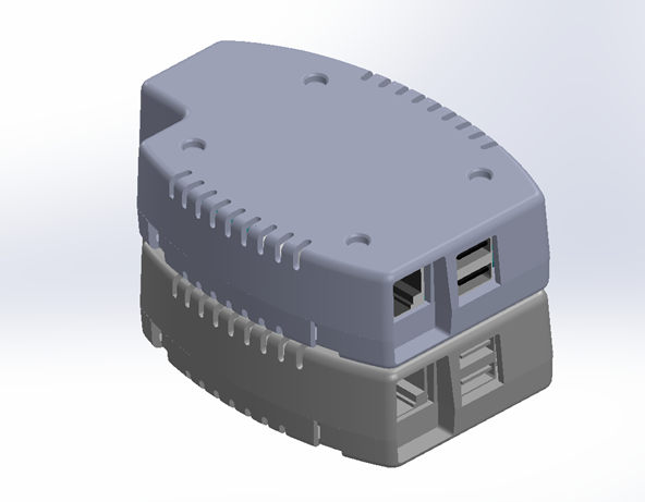 CAD drawing of Pixeom devices stacked up and connected together